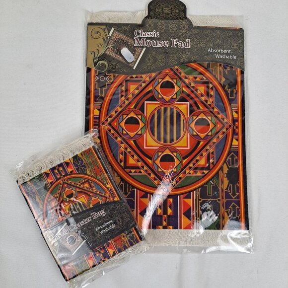 Arabic Rug Mouse Pad with Set of 4 Matching Coasters Multicolor Geometric NWT - Picture 1 of 10